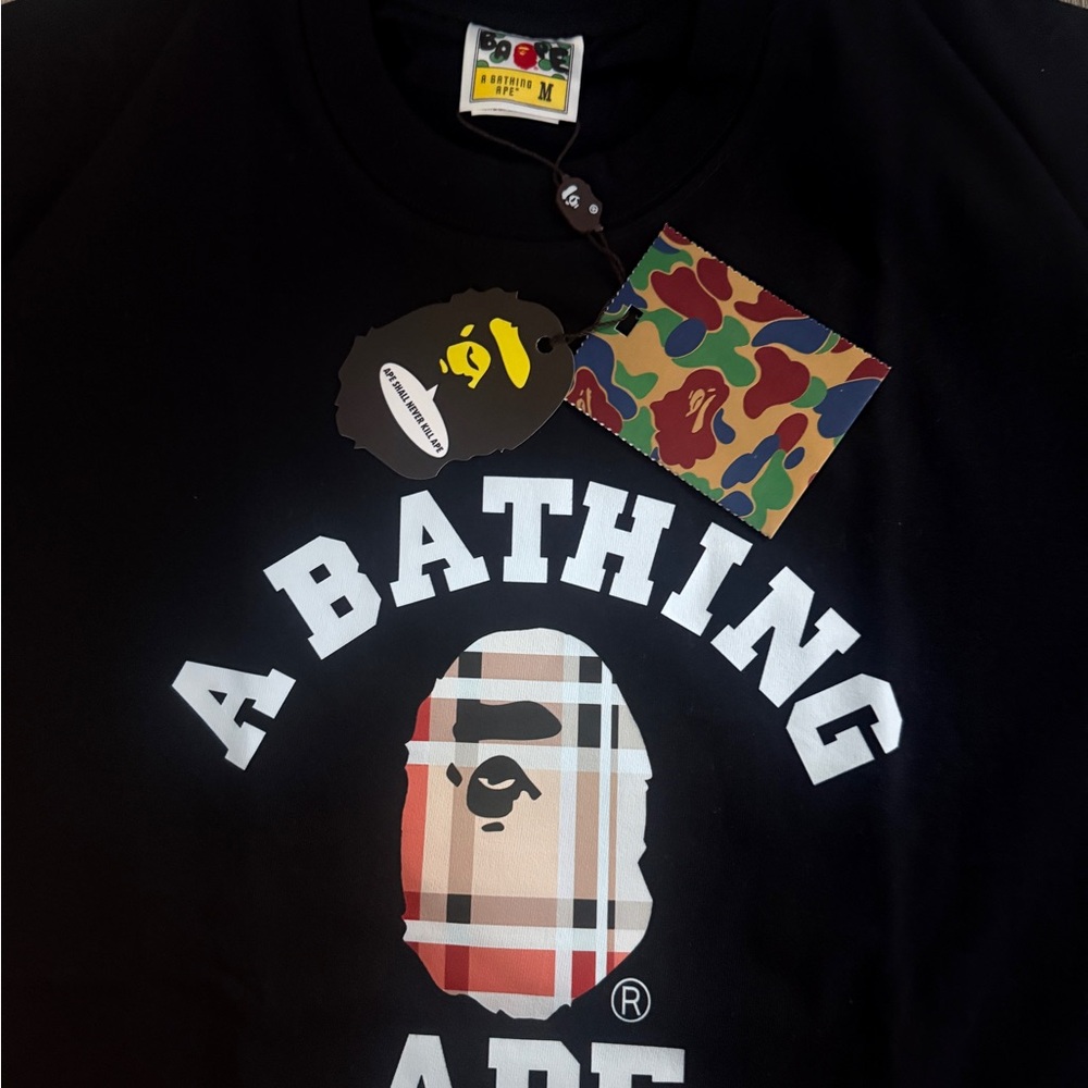 Bape A Bathing Ape Burberry Plaid Ape Head Black T Shirt Camo NWT Tee Men Size M - Picture 3 of 8